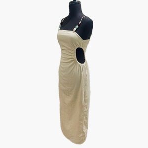 Zara Linen Blend  Midi Dress with Waist Cut Outs